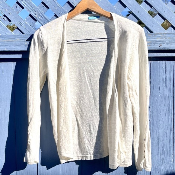 J. McLaughlin Sweaters - J. McLaughlin Size XS Ivory 3/4 Sleeve Gold Button Open Cardigan Sweater